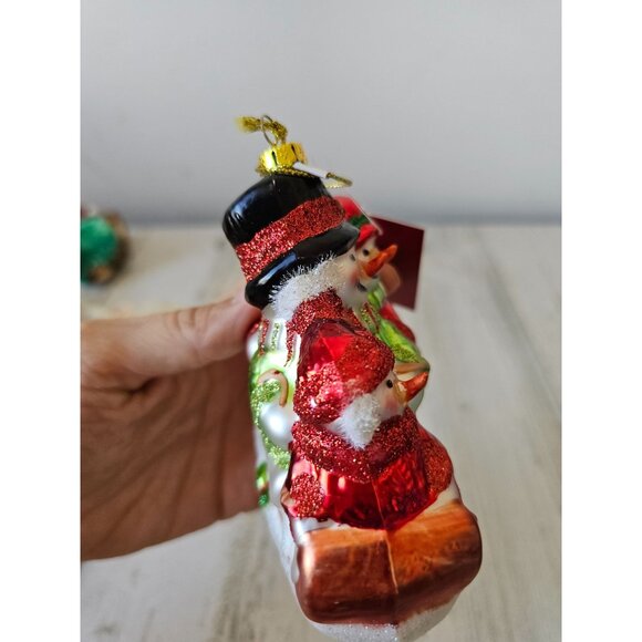 St Nicholas Glad tiding snowman sleds toboggan ornament glass Xmas tree - Picture 7 of 8